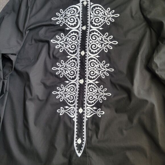Bob Mackie 1X Black White Embroidered Tunic Buttoned Top Asian 1540 - Picture 3 of 8